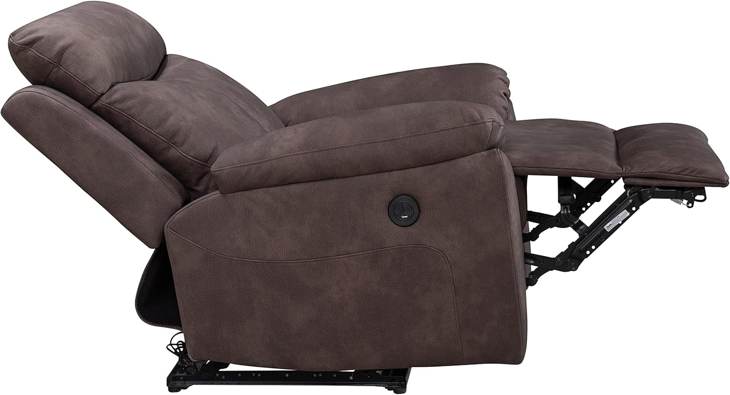 Upgraded Materials Modern Power Recliner Chair with USB Charging Port and Pillow Top Arms Palomino Fabric Single Seat Reclining Sofa in Hickory Brown Finish-3