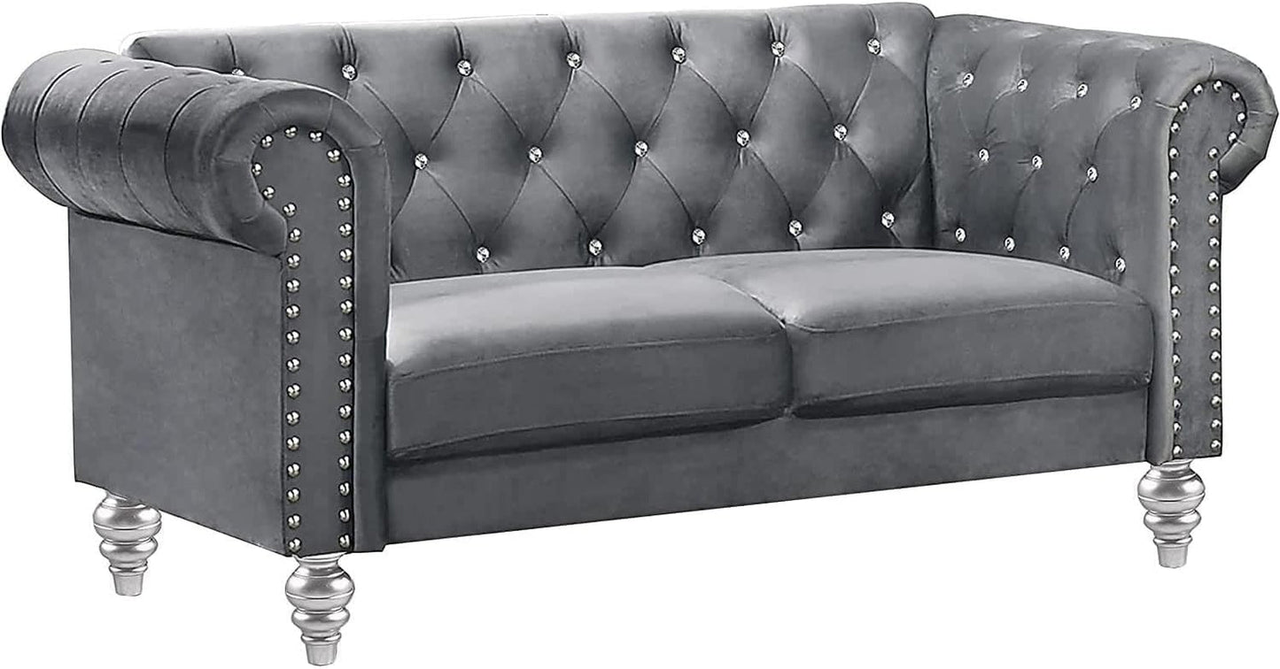 Emma Crystal Sofa and Loveseat Living Room Set, Gray-1
