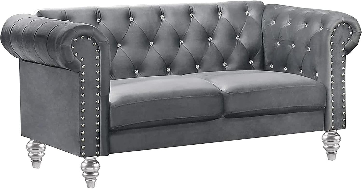 Emma Crystal Sofa and Loveseat Living Room Set, Gray-1