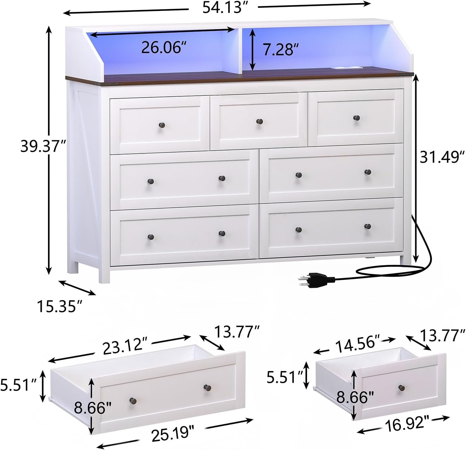 7 Drawer LED Dresser Charging Station RGB Lights-2
