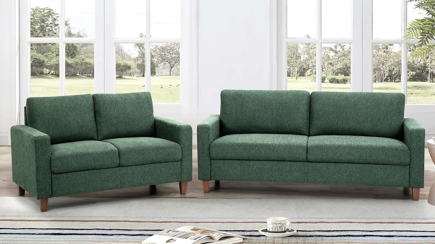 Green Mid-Century Modern Small Space Couch and Loveseat-0
