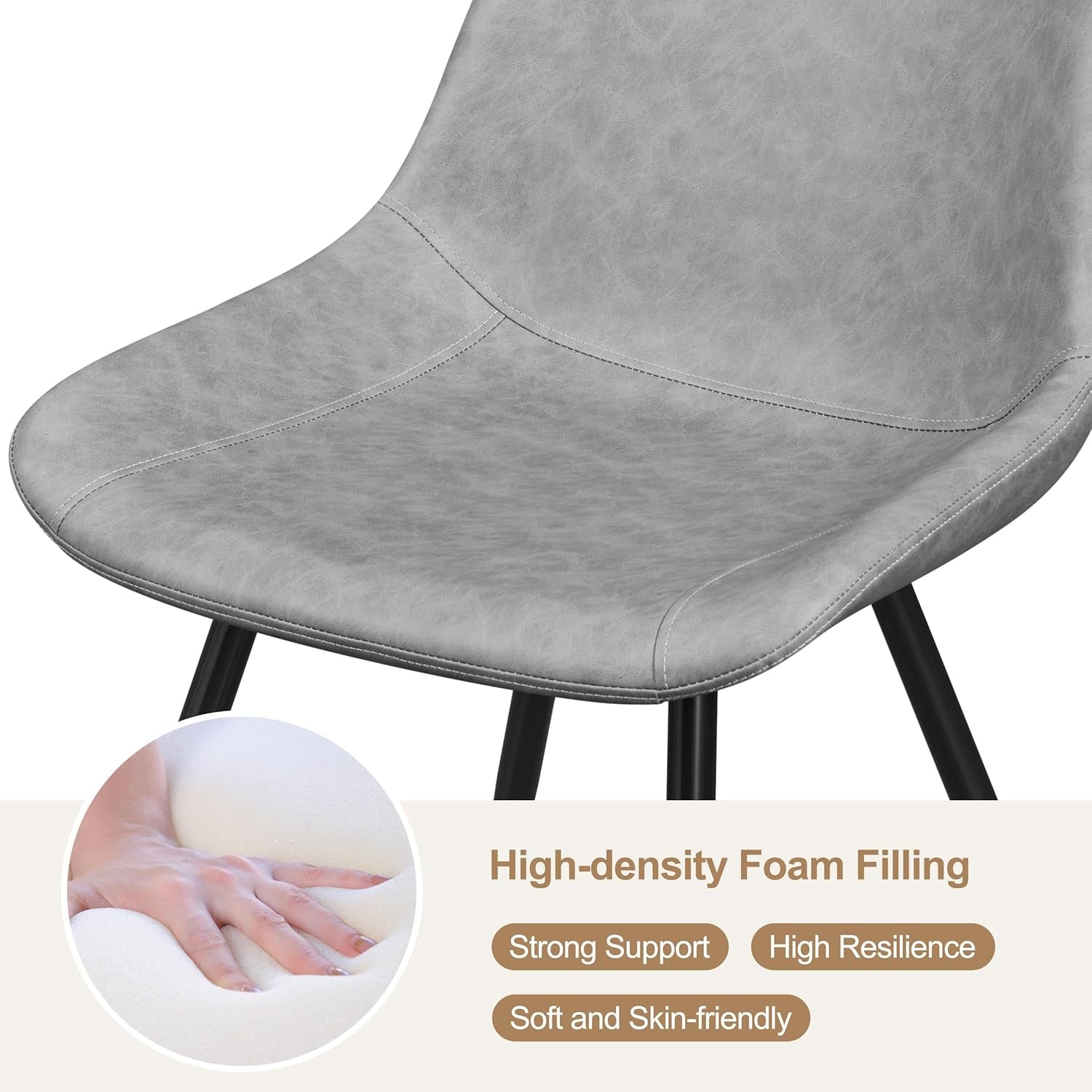 Dining Chairs Set of 2 Modern Upholstered Dining Room Chairs Faux Leather Mid Century Kitchen Chairs with Metal Legs for Dining Room Kitchen, Grey-4