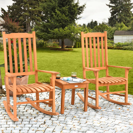 3 Pieces Eucalyptus Rocking Chair Set with Coffee Table-1