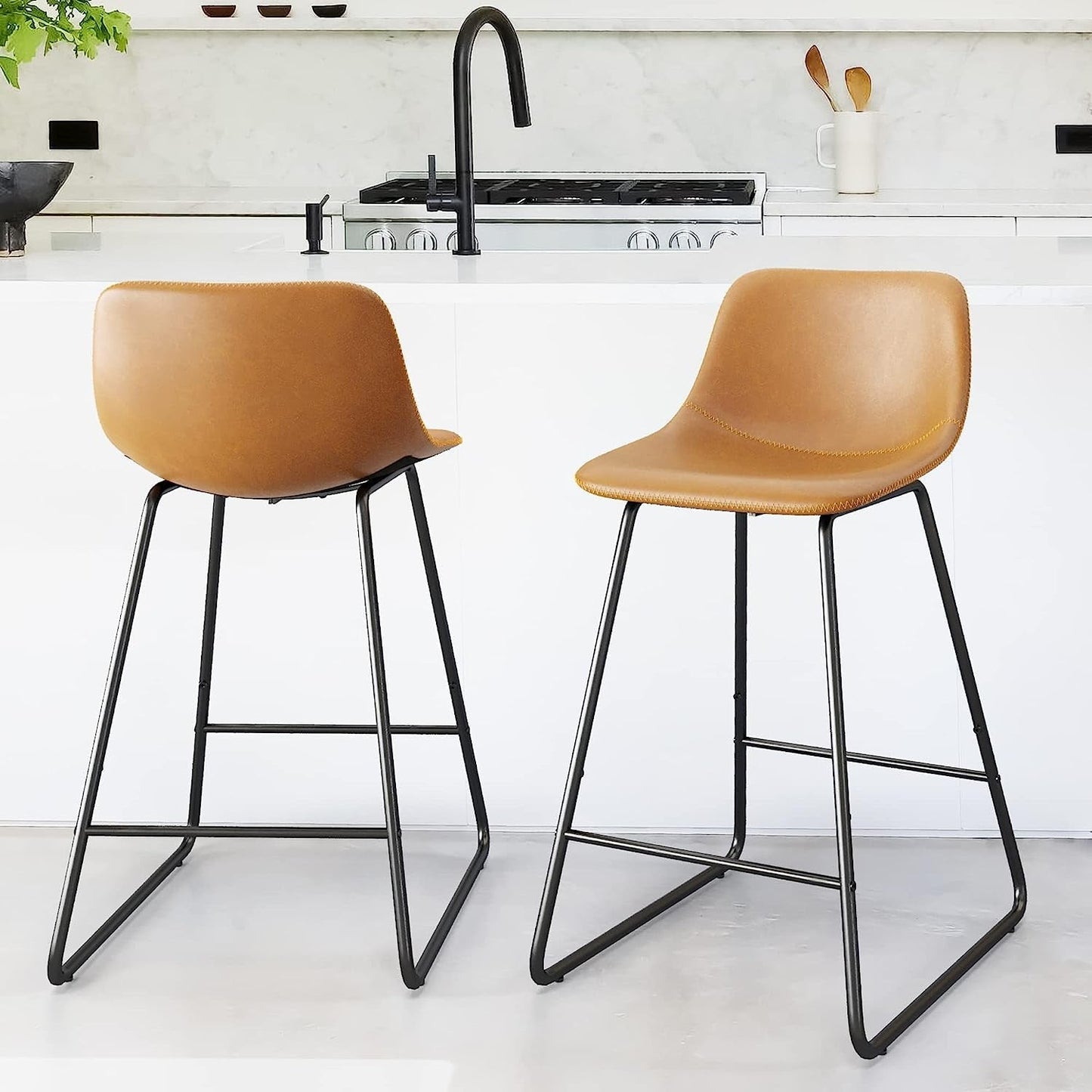 Alexander Industrial Faux Leather Bar Stools (Set/4)-0