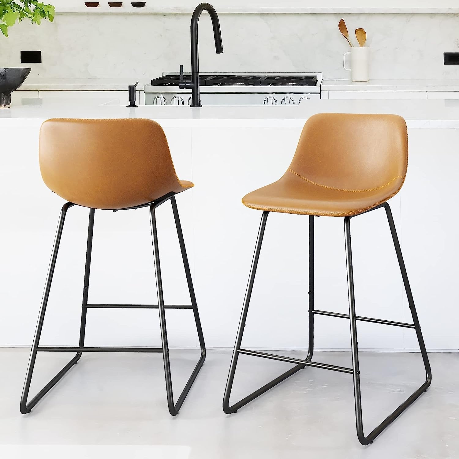 Alexander Industrial Faux Leather Bar Stools (Set/4)-0