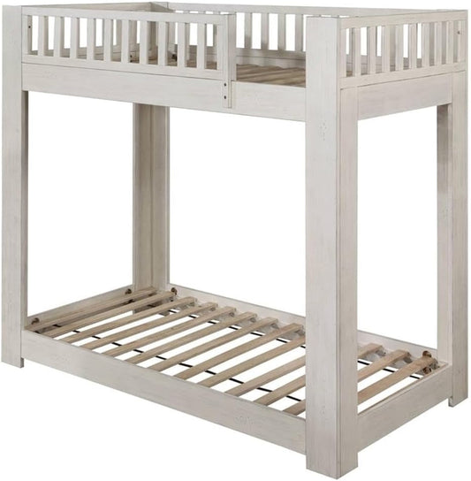 Cedro Twin over Twin Bunk Bed with Wood Ladder in Weathered White-0