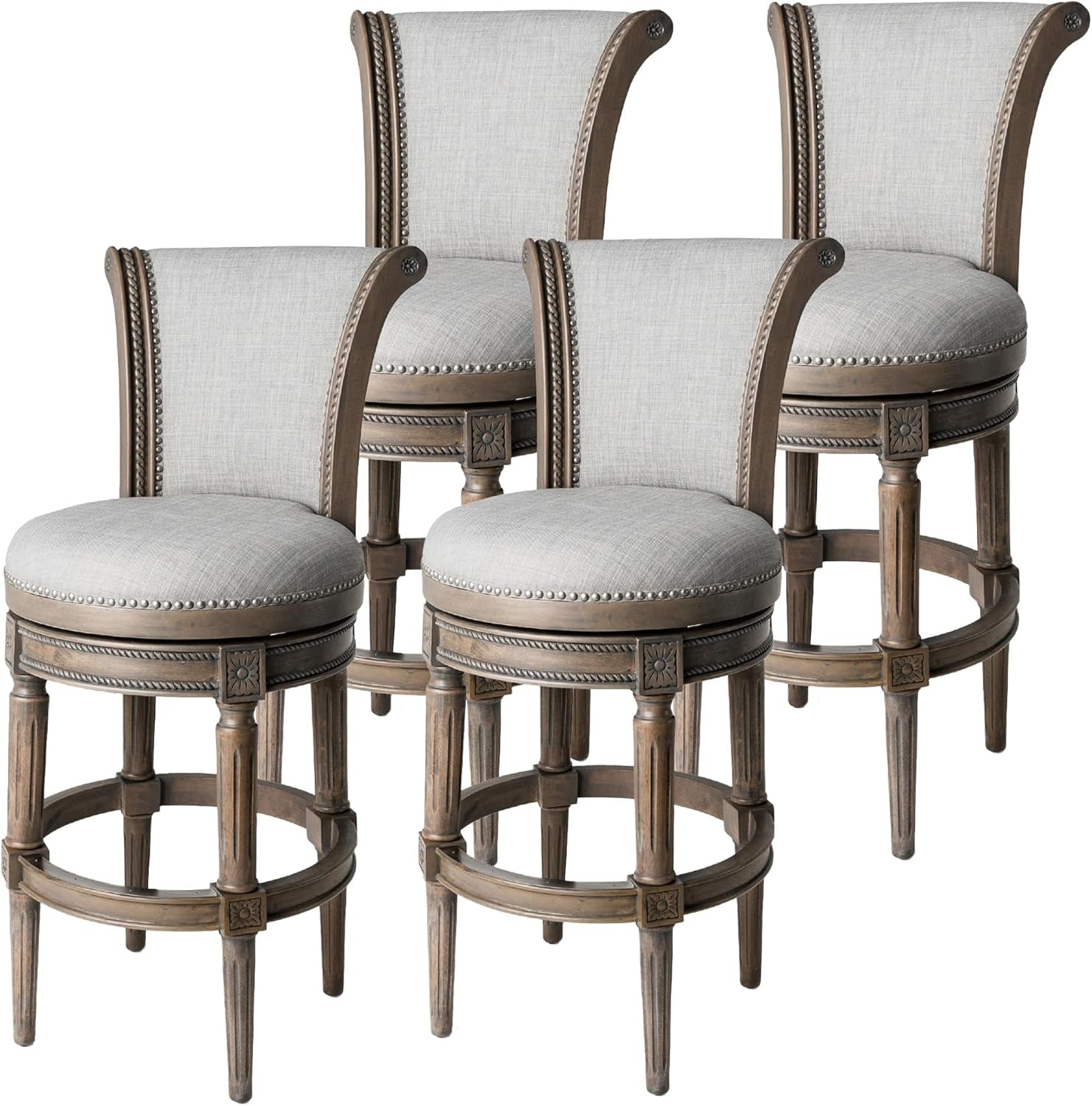 Pullman 31 Inch Tall Bar Height Upholstered Barstool with Back in Reclaimed Oak Finish with Ash Grey Fabric Cushion Seat, Set of 4-0