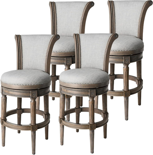 Pullman 31 Inch Tall Bar Height Upholstered Barstool with Back in Reclaimed Oak Finish with Ash Grey Fabric Cushion Seat, Set of 4-0
