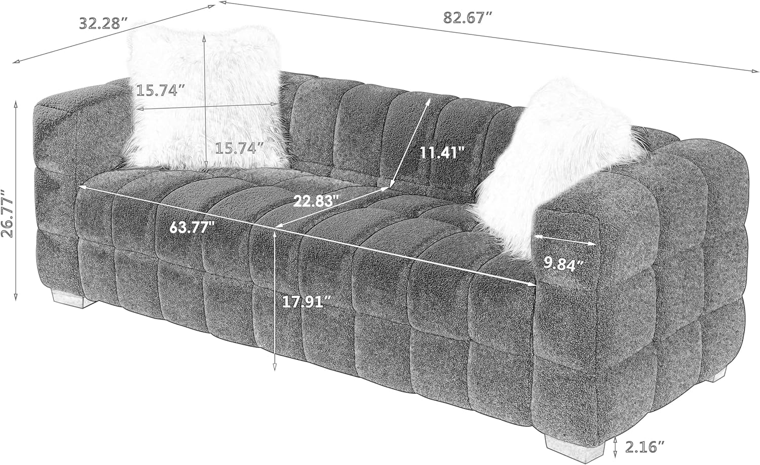 Teddy Fleece Boucle Upholstered Loveseat Sofa Couch, Minimalist Style Deep-Seat Cloud Modular Couch with Metal Golden Legs and Decor Pillows,3 Seater Oversized Love Seat for Living Room, Bedroom-1