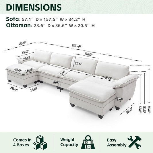 Beige White 157" U-Shape Modular Cloud Couch Set-1