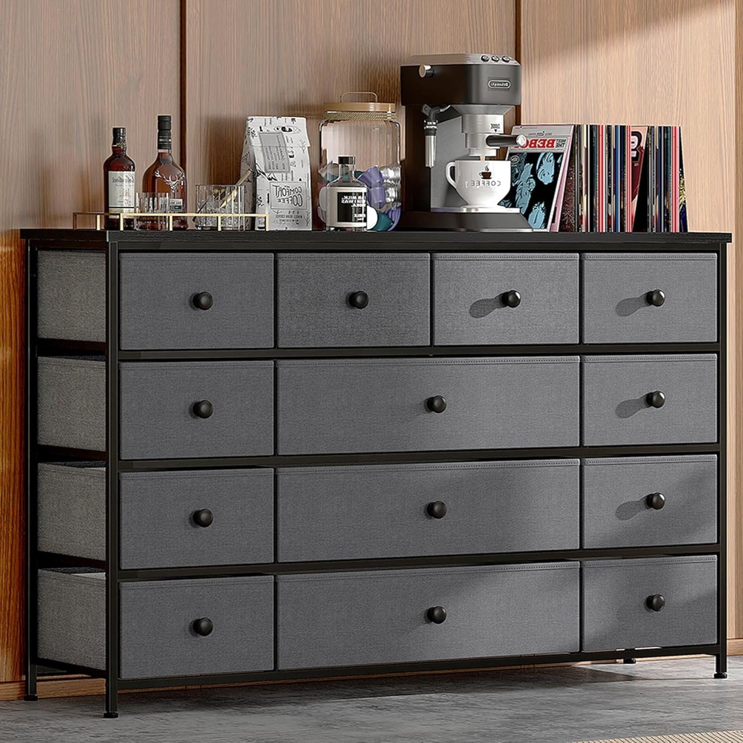 13 Dresser for Bedroom, Wide Dresser with 13 Drawers, Dressers & Chests of Drawers with Wood Top, Fabric Dresser for Bedroom Living Room Entryway,11.8" D X 39.4" W X 31.49" H,Dark Grey-0