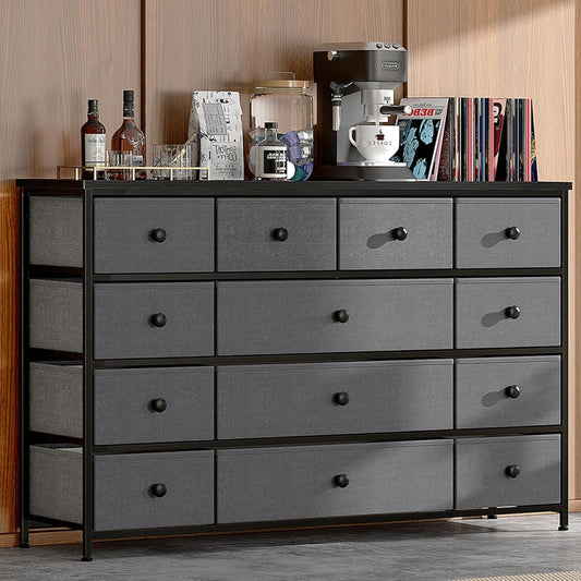 13 Dresser for Bedroom, Wide Dresser with 13 Drawers, Dressers & Chests of Drawers with Wood Top, Fabric Dresser for Bedroom Living Room Entryway,11.8" D X 39.4" W X 31.49" H,Dark Grey-0