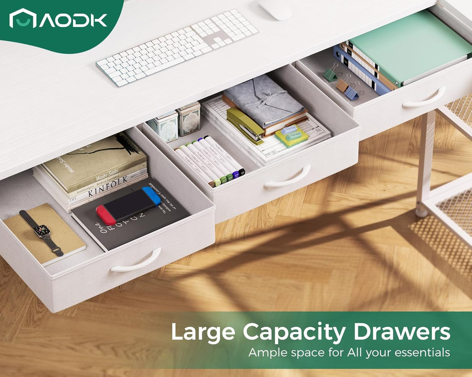 53 Inch L Shaped Computer Desk with Drawers, Corner Desk with Power Outlets & Reversible Storage Shelves, Movable CPU Stand for Home Office Gaming, White-3