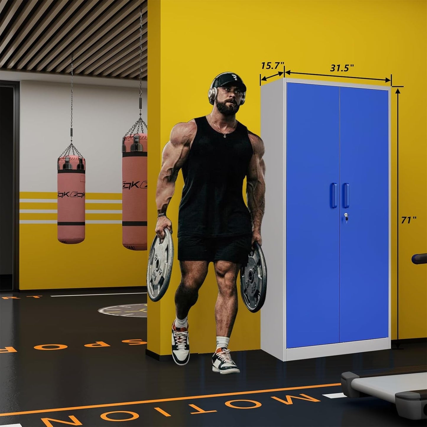 Metal Garage Storage Cabinet with Lock, 71" Steel Lockable File Cabinet, Locking Steel Storage Cabinet with 5 Adjustable Shelves for Home, Office, Garage, Warehouse (Blue Grey, 2 Door - 71" H)-2