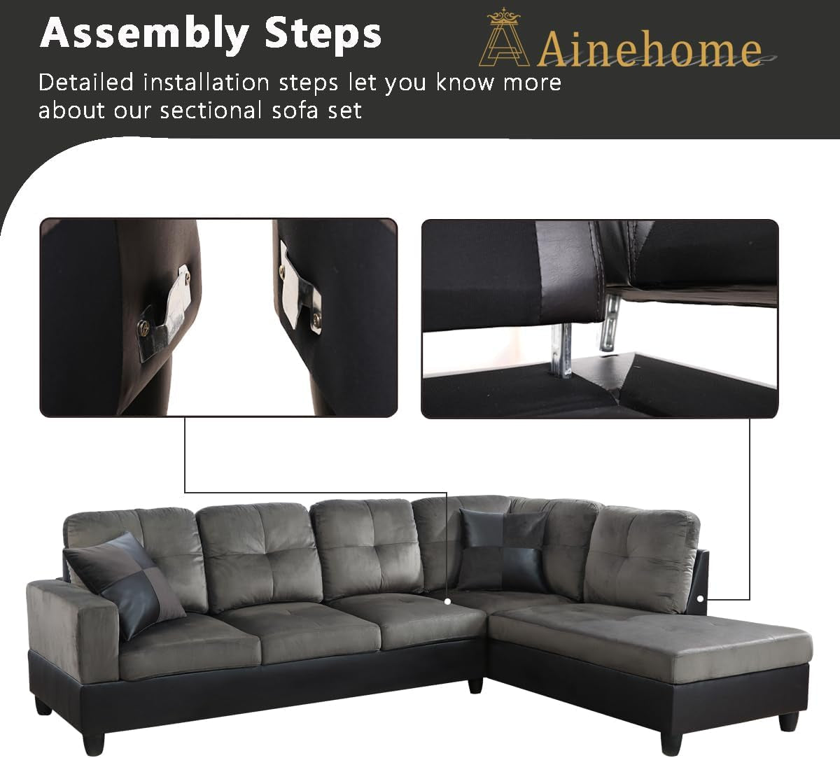 2 Pieces Sectional Sofa Sets, L-Shape Sofa Microfiber Couch Living Room Sofa Set with Chaise Using for Living Room Furniture(A-Taupe, Right Hand Facing)-4