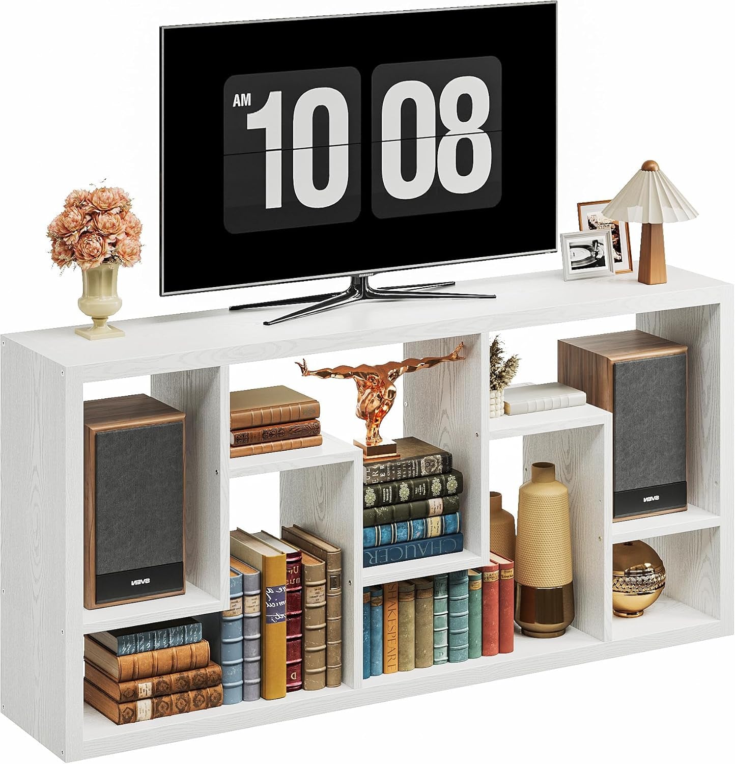 Geometric Bookcase 6-Shelf Industrial Bookshelf White Etagere Bookcase Tall Storage Display Bookshelf with Thicken Shelf for Living Room Home Office-3