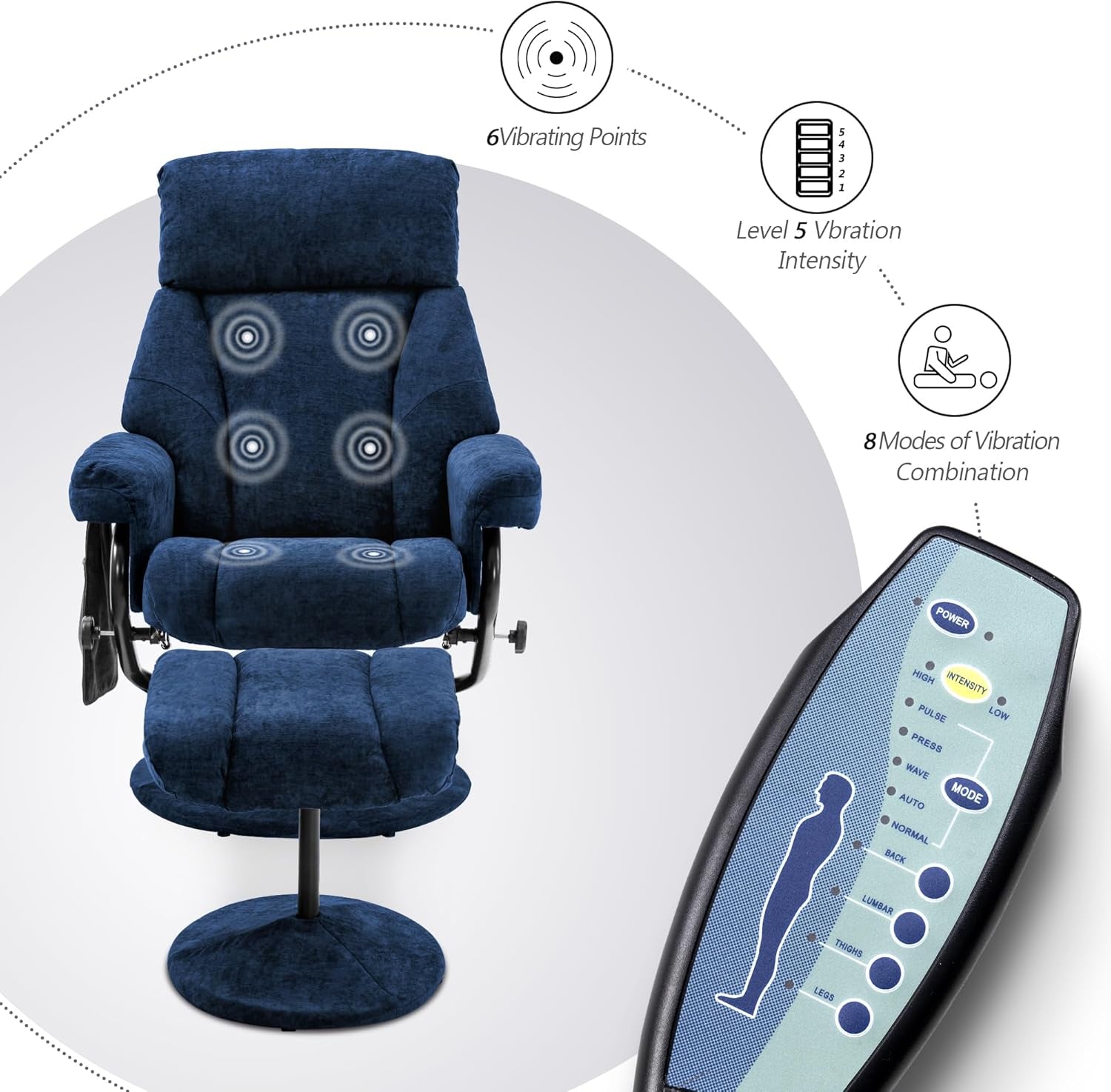 Swivel Recliner with Ottoman, TV Chair with Vibration Massage, Ideal for RV Small Space, Living Room & Bedroom 4539 4828 (Textile, Blue)-3