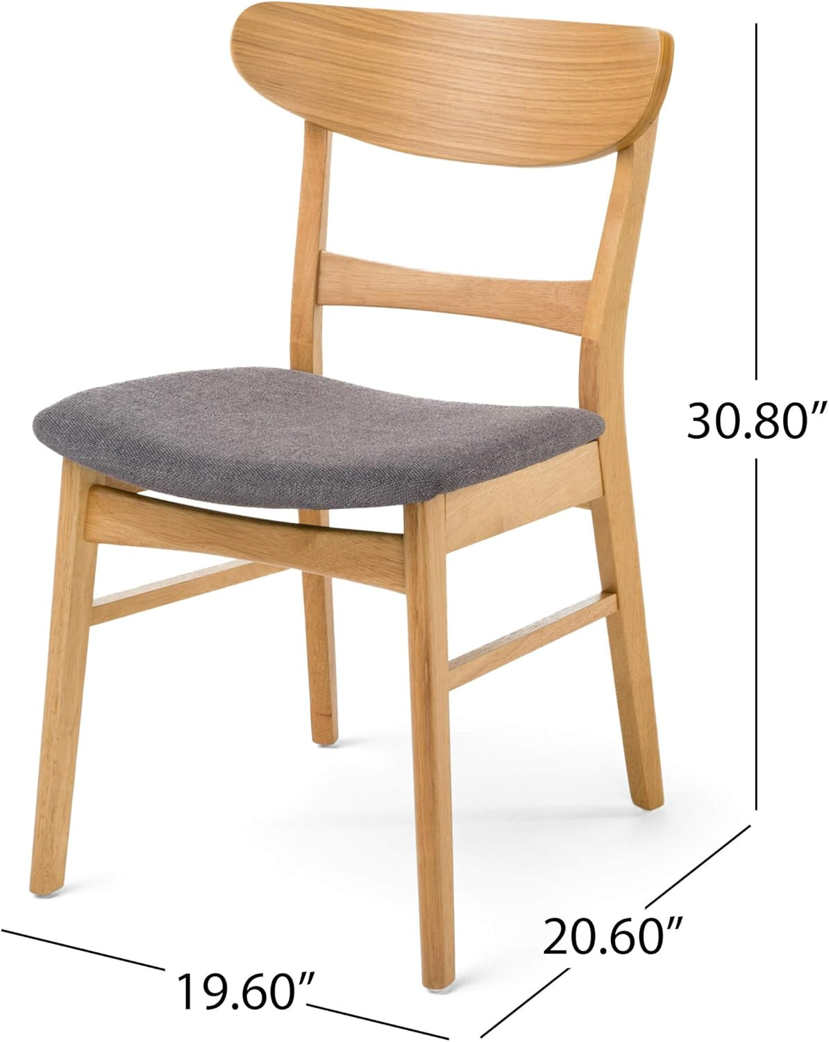 Heather Mid-Century Modern Dining Chairs (Set of 4), Dark Gray and Natural Oak-2