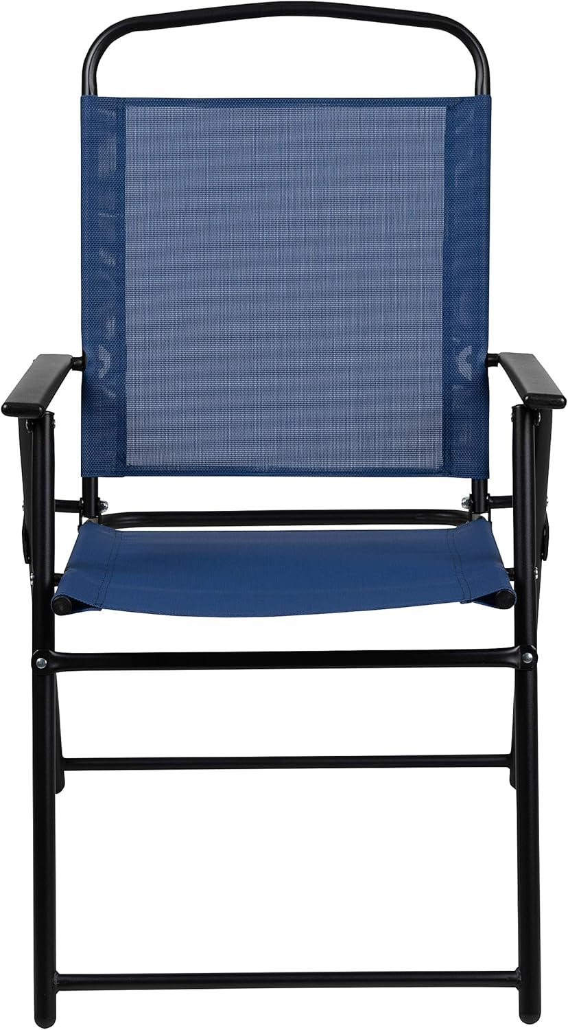 6 Piece Navy Patio Garden Set with Table, Umbrella and 4 Folding Chairs-4