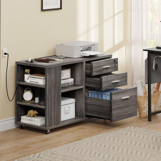 Grey Filing Cabinet with Charging Station & Lock-0