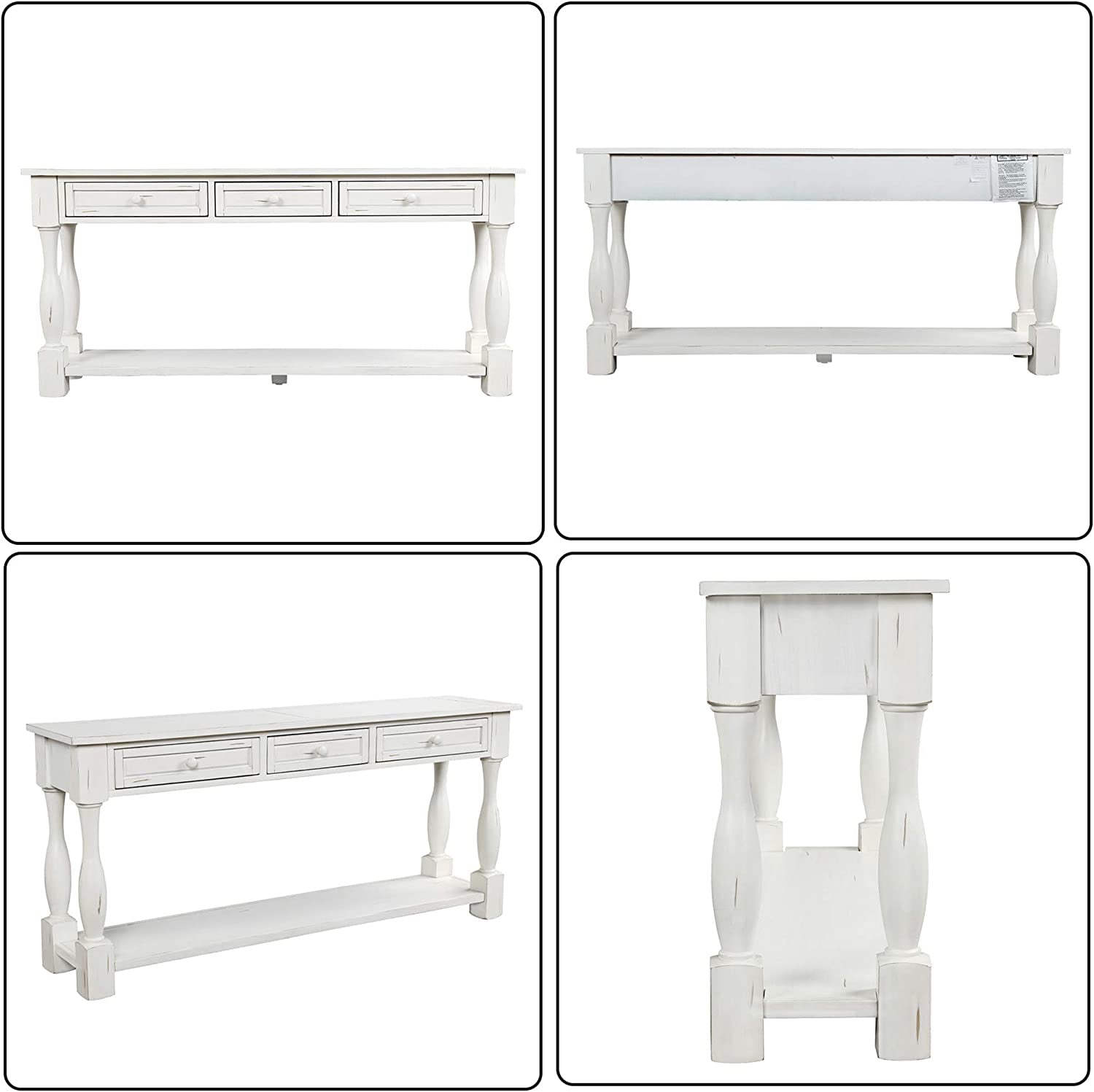 Antique White Console Table with Drawers and Shelf-1