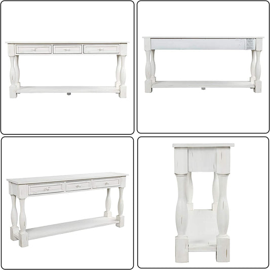 Antique White Console Table with Drawers and Shelf-1