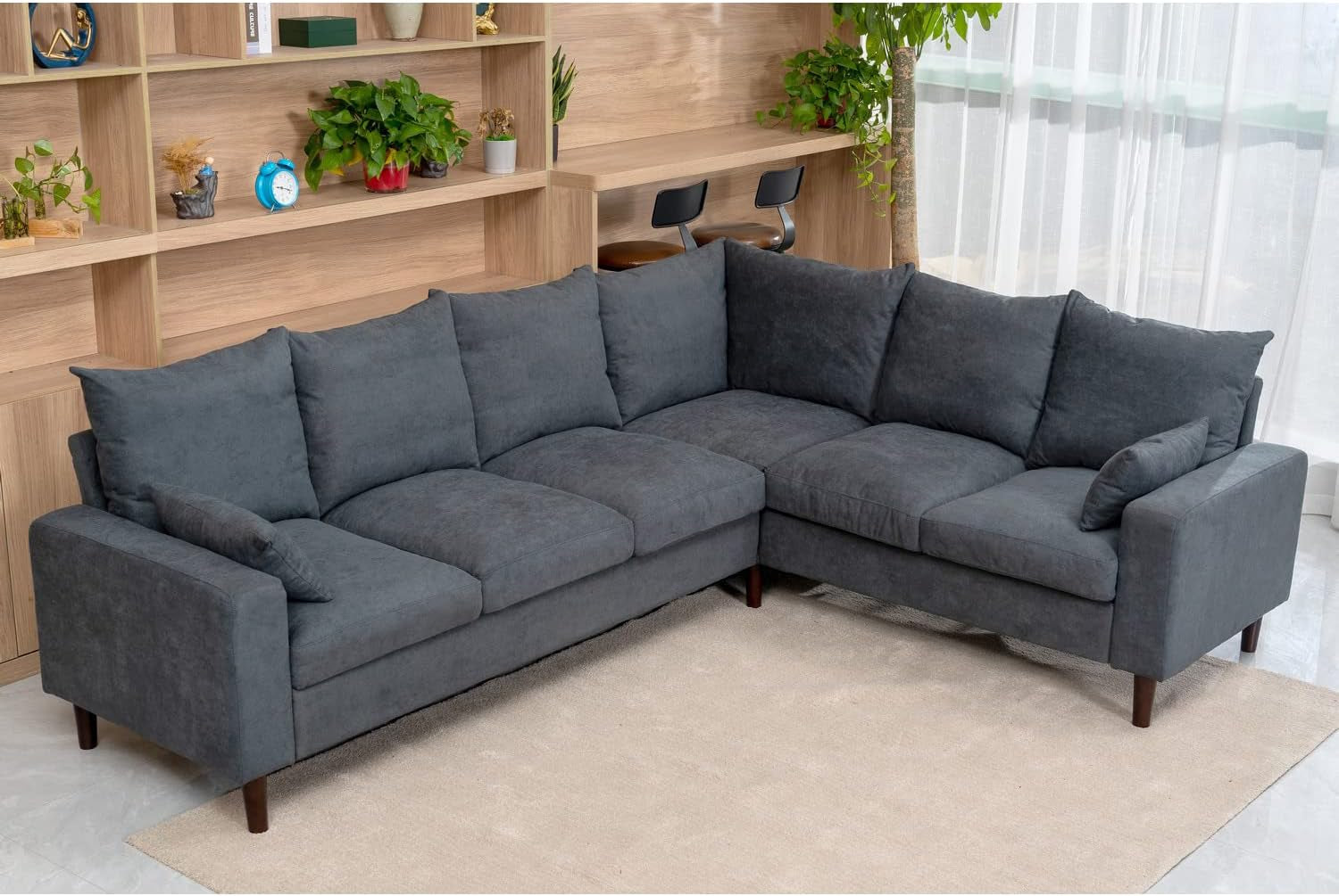 Modern Sectional Sofa Living Room Sets 6 Seats Corner Couches Linen Fabric Modular Sofa Sectional Sets L Shape Furniture Couch Sets with Pillows-1