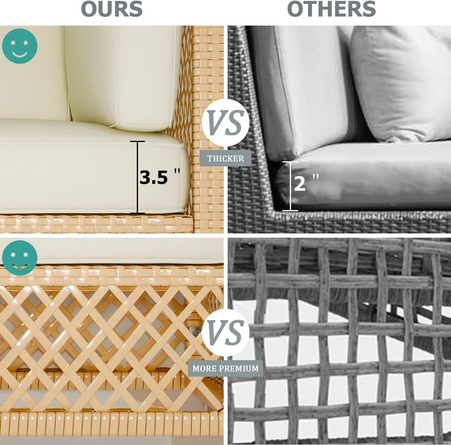 Wicker Outdoor Patio Loveseat , Bohemia Patio Sectional Furniture Set, All-Weather Rattan Patio Couch 2 Seater with Lumbar Pillows, Outdoor Sofa with Large Coffee Glass Table for Patio, Balcony-2