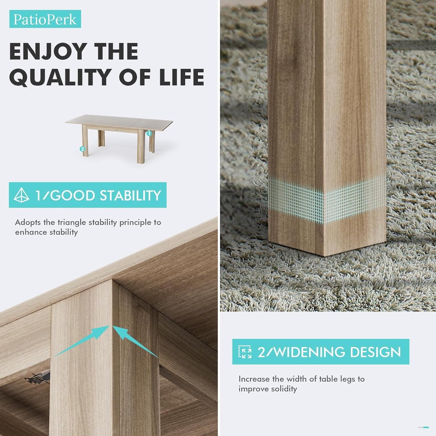 Extendable Dining Room Table for 6-10 Person, Plank and Beam Farmhouse Large Rectangular Kitchen Tables for Living Meeting Room, Oak-3