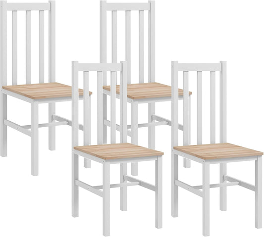 Dining Chairs, Set of 4 Farmhouse Kitchen & Dining Room Chairs with Slat Back, Pine Wood Seating for Living Room and Dining Room, White-0