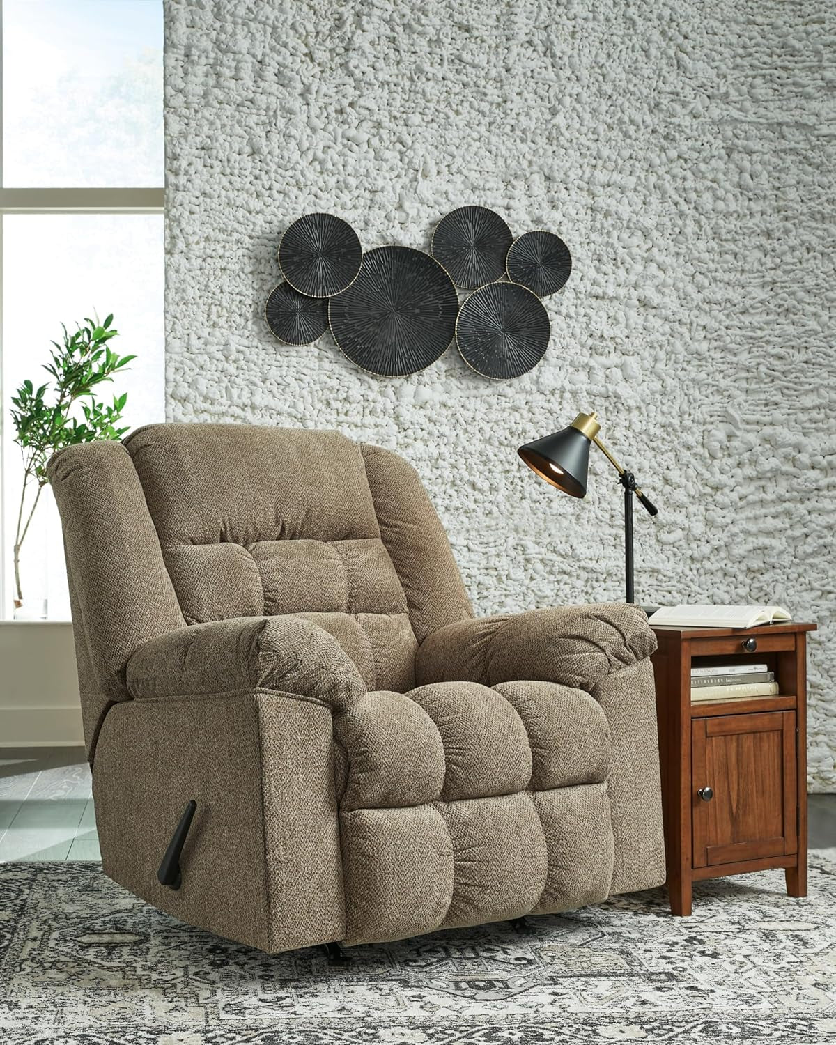 Kegler Contemporary Tufted Manual Rocker Recliner, Light Brown-1