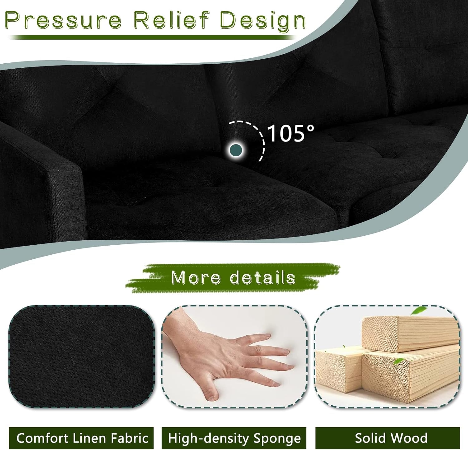 Adjustable L-Shaped Sofa, Modern Craftsmanship Nordic Style Fashion Sofa Set, Apartment Living Room Sofa with Storage for Small Space（Black）-3