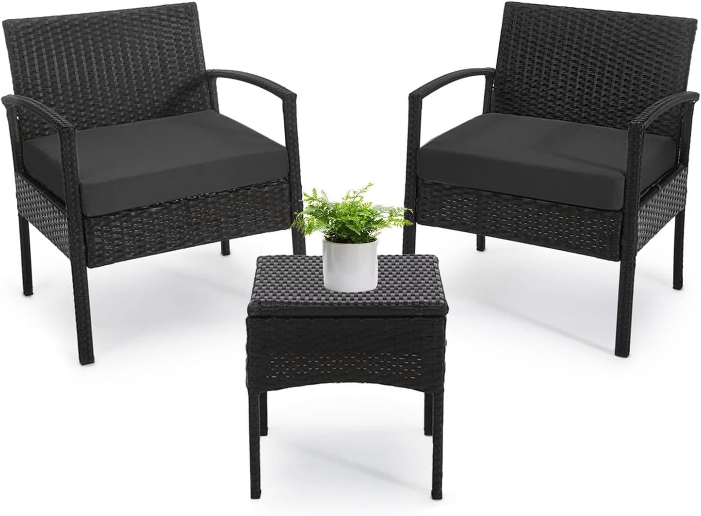 3 PCS Patio Rattan Conversation Chairs Set, Outdoor Patio Furniture Balcony Furniture Set, Wicker Patio Set for Garden Porch Balcony Yard, Black-0