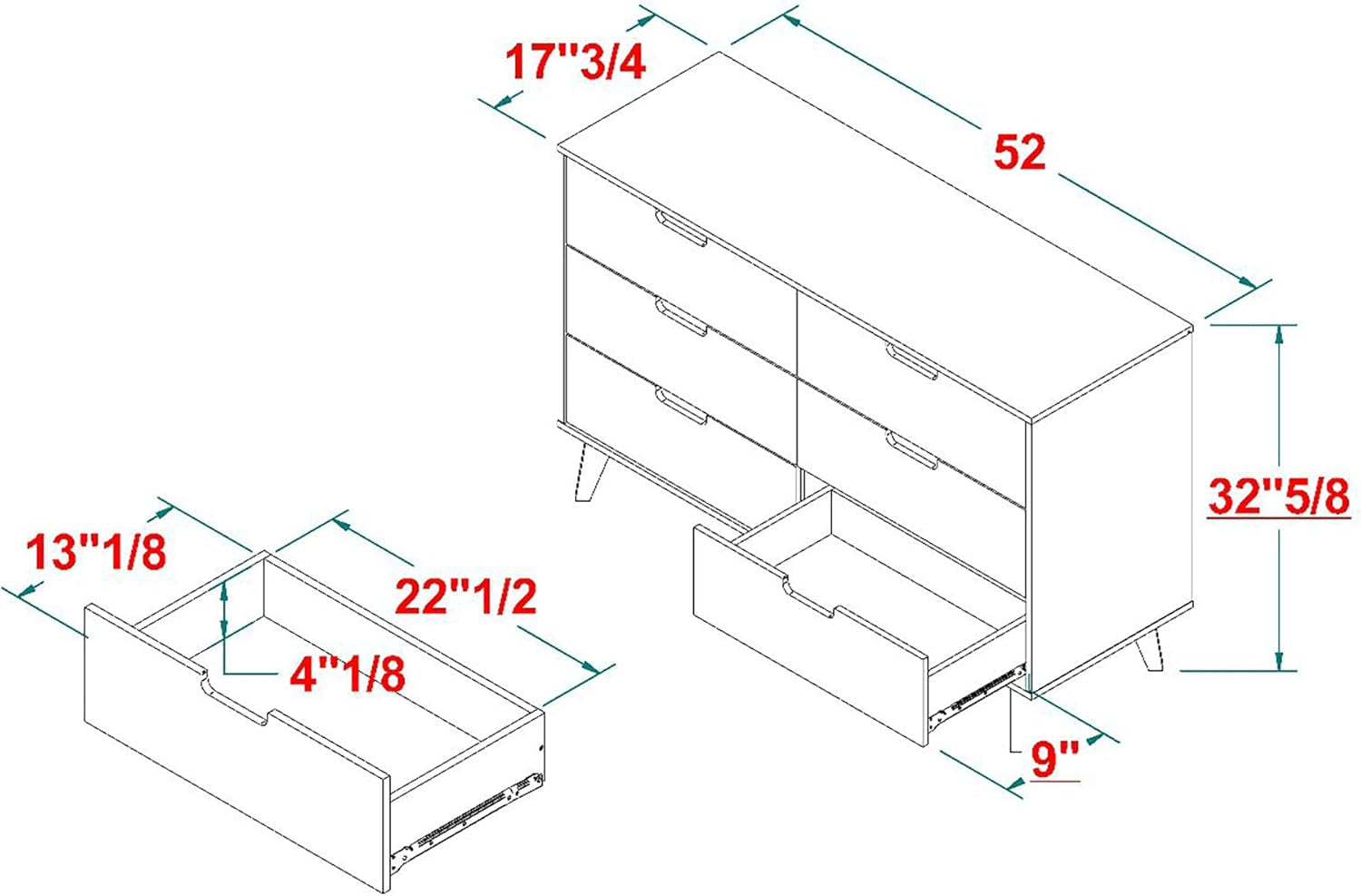 Modern 6-Drawer Dresser Bedroom Storage Organizer, 52 Inch, Black-2