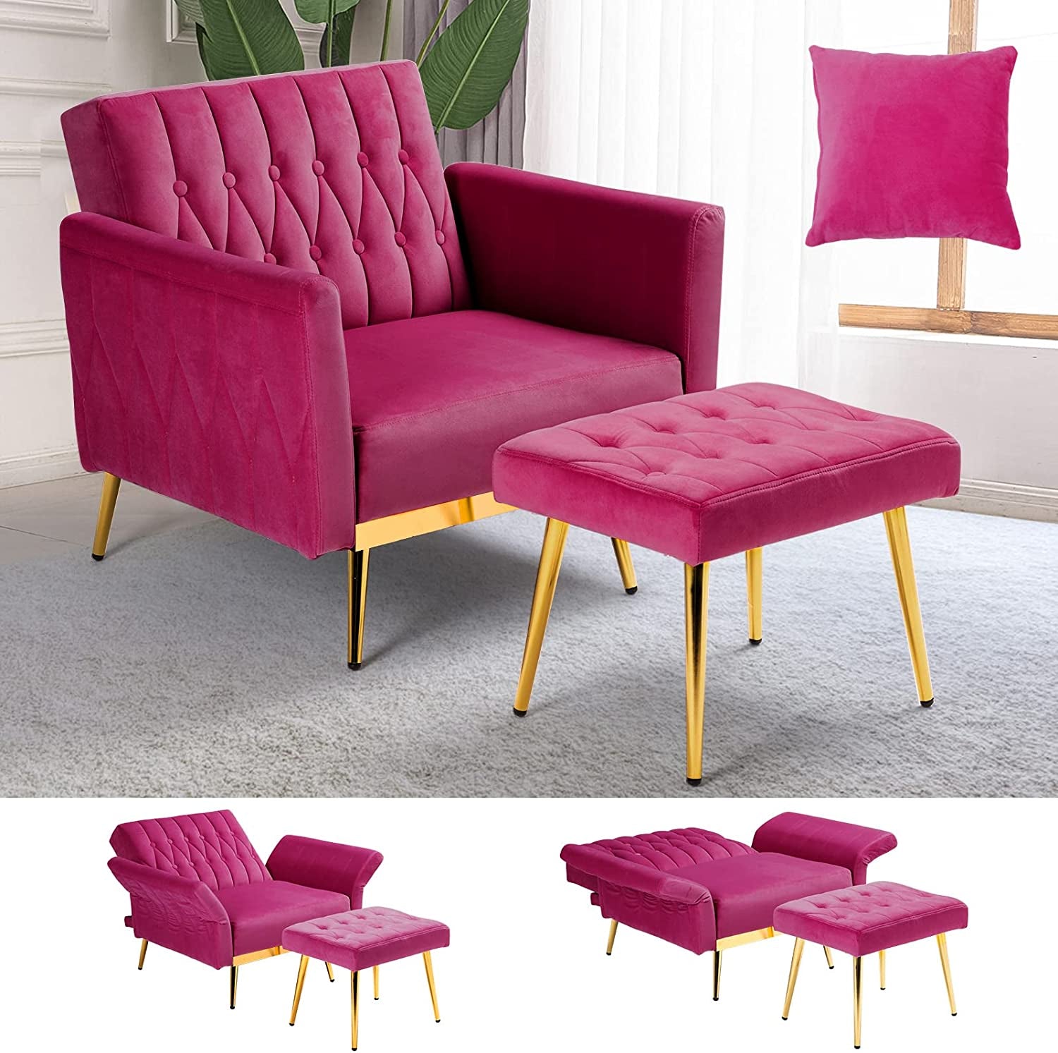 Fuchsia Velvet Accent Chair with Adjustable Features-1
