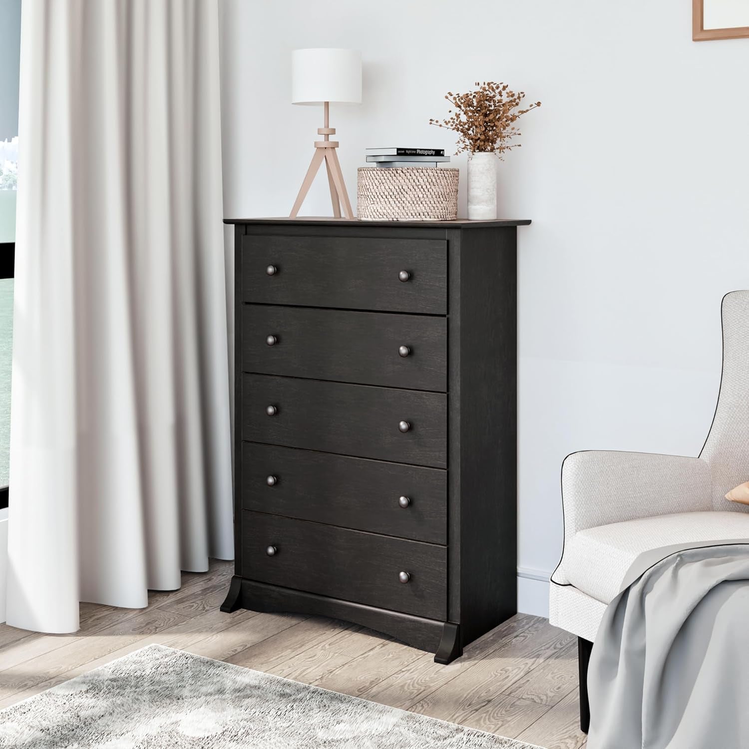 Sonoma Traditional 5-Drawer Tall Dresser for Bedroom, Functional Bedroom Dresser Chest of Drawers 17.75" D X 31.5" W X 44.75" H, Washed Black-1