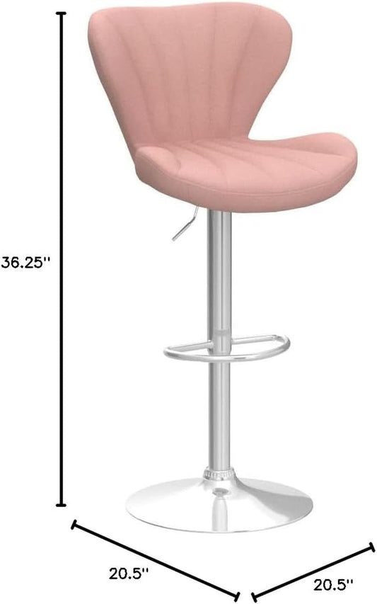 Ellston Velvet Adjustable Swivel Barstools in Pink, Set of 2-1