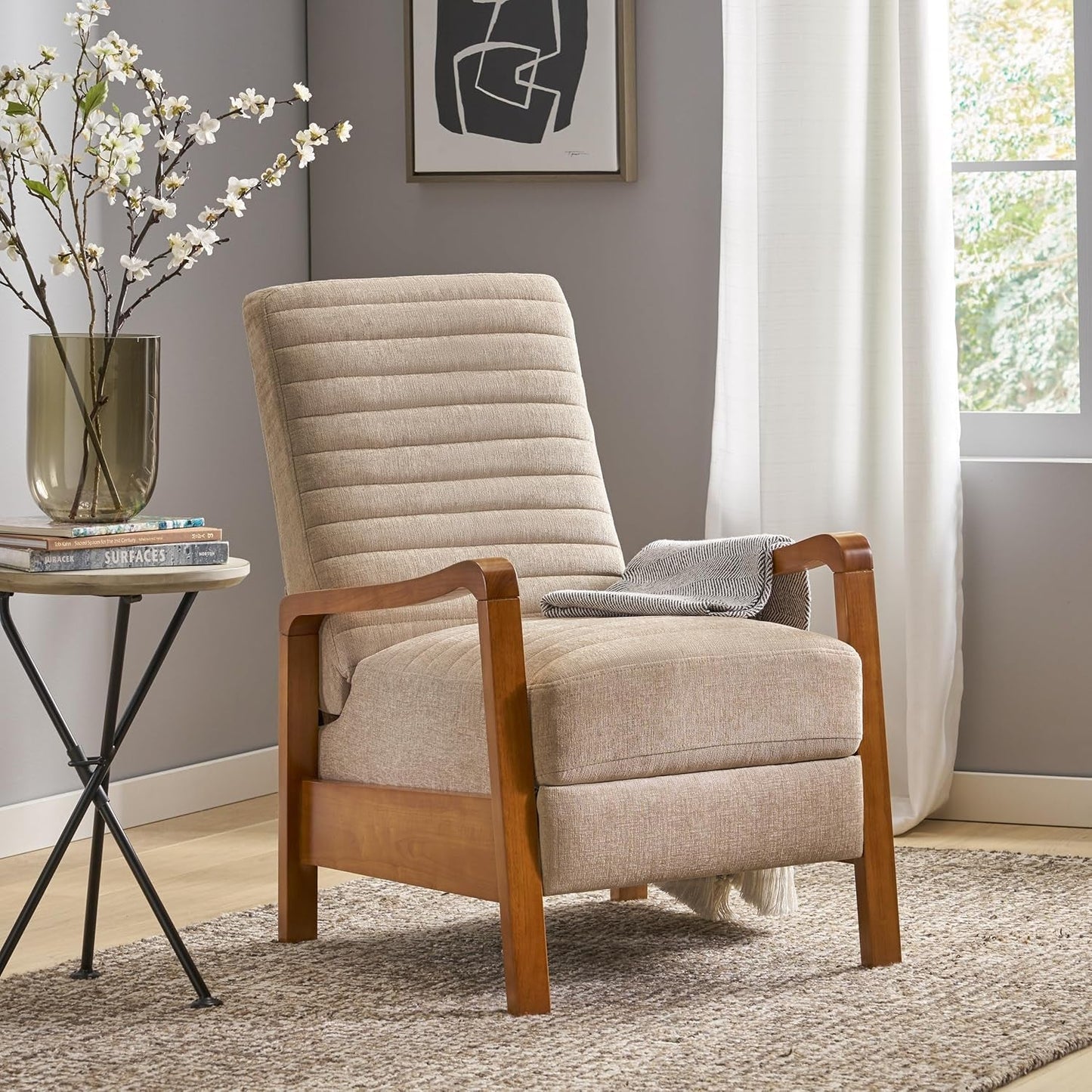 Recliner Chair, Club Recliner, Reclining Sofa, Upholsterd Armchair, Recliner Chair with Adjustable Stitching Backrest, Reading Chair for Living Room, Home Rest, Sand-4