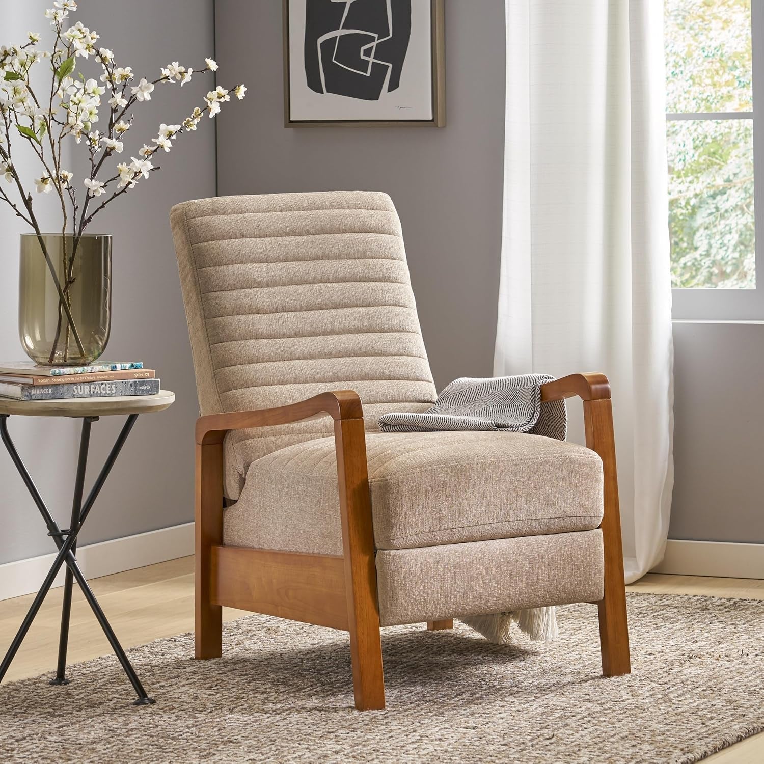 Recliner Chair, Club Recliner, Reclining Sofa, Upholsterd Armchair, Recliner Chair with Adjustable Stitching Backrest, Reading Chair for Living Room, Home Rest, Sand-4