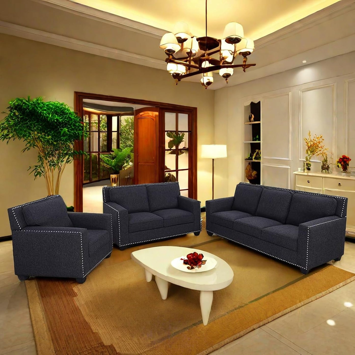 Couches Sofa for Living Room Set 3 Piece Modern Decor Sofa and Loveseat Set with Arms and Nailhead, Includes Loveseat Couch and Armchair-4