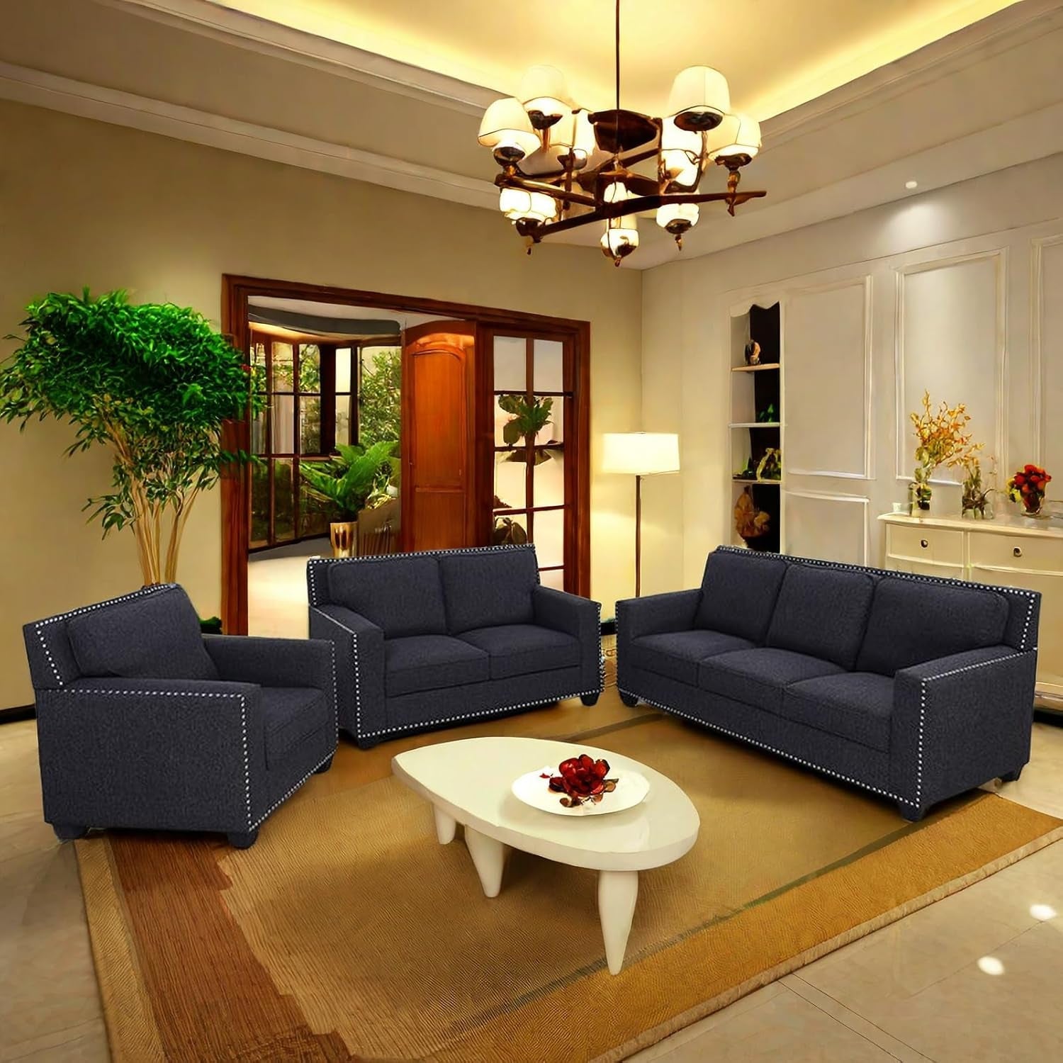 Couches Sofa for Living Room Set 3 Piece Modern Decor Sofa and Loveseat Set with Arms and Nailhead, Includes Loveseat Couch and Armchair-4