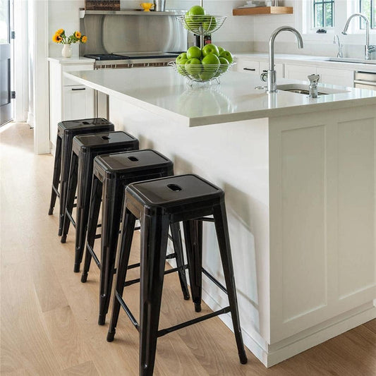 30 Inches Metal Bar Stools High Backless Stools Bar Height Stools Patio Furniture Indoor/Outdoor Stackable Kitchen Stools Dining Chair Set of 4-1