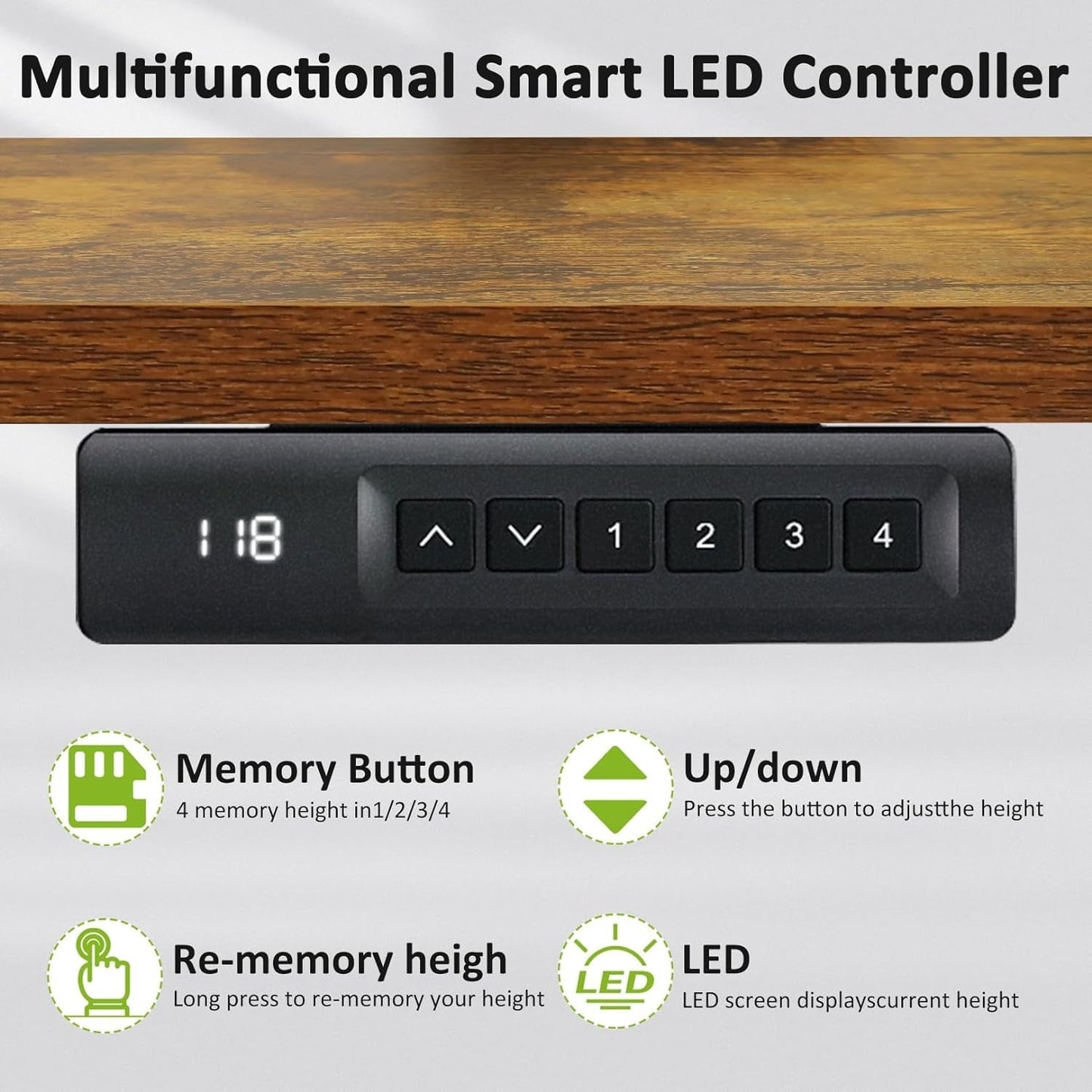 Electric Standing Desk Adjustable Height, 55 X 24 Inch Sit Stand up Desk with Large Mouse Pad, Double Metal Hook,4 Wheels,4 Memory Preset Heights Home Office Computer Desk（Brown）-4