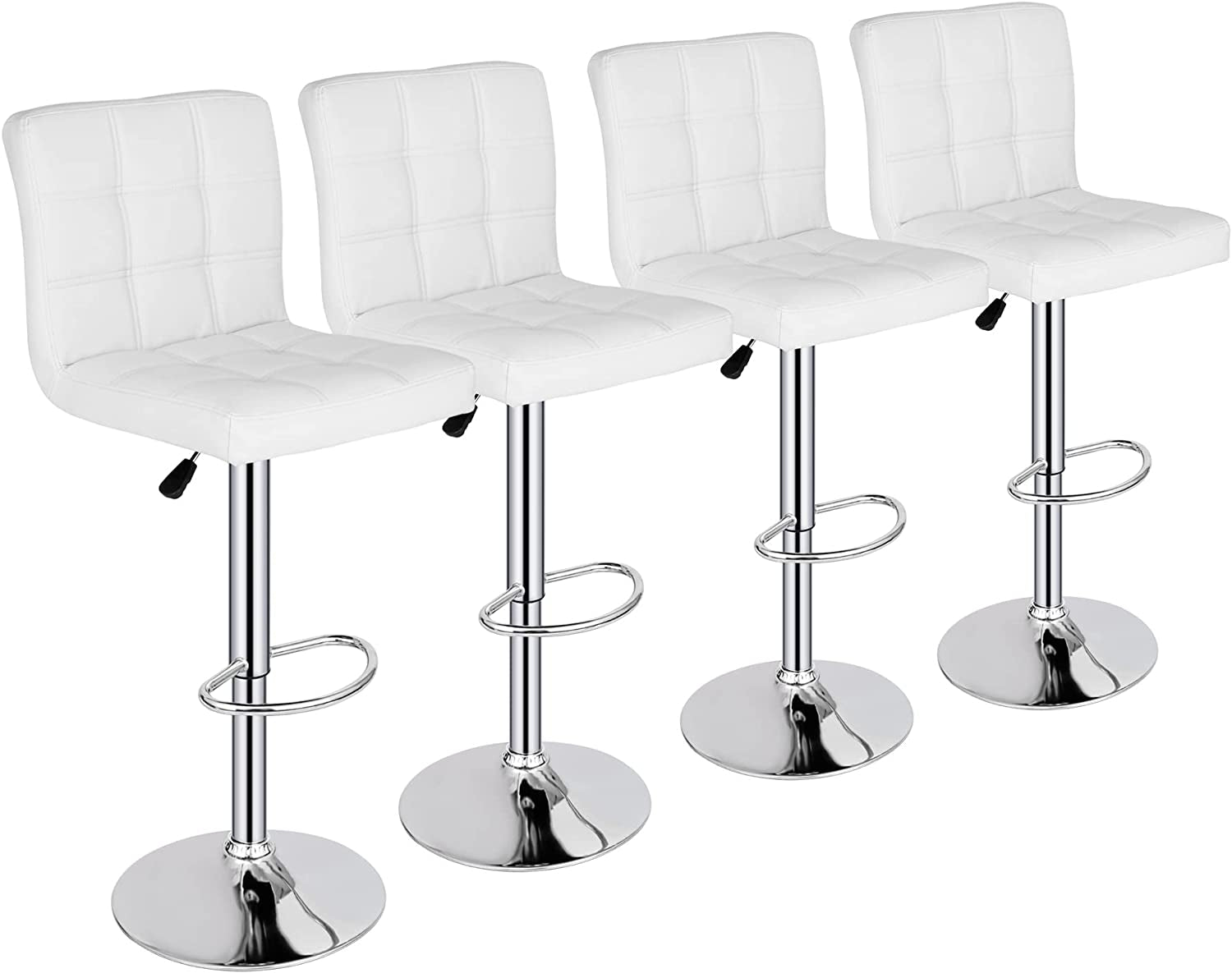 X-Large Bar Stools - Counter Chairs Adjustable Counter Height Swivel Barstools Set of 4, Square PU Leather Kitchen Counter Height Bar Stools, Kitchen Island Chairs,White-0