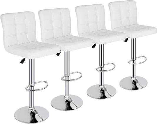 X-Large Bar Stools - Counter Chairs Adjustable Counter Height Swivel Barstools Set of 4, Square PU Leather Kitchen Counter Height Bar Stools, Kitchen Island Chairs,White-0