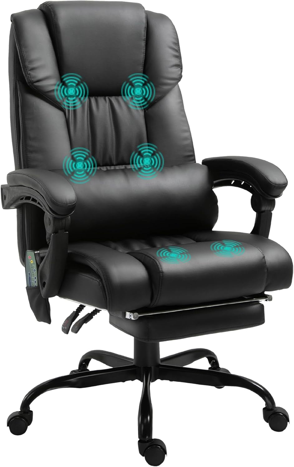High Back Massage Office Chair with 6 Vibration Points, PU Leather Reclining Computer Chair, Ergonomic Desk Chair with Footrest Adjustable Height and Remote, Black-0