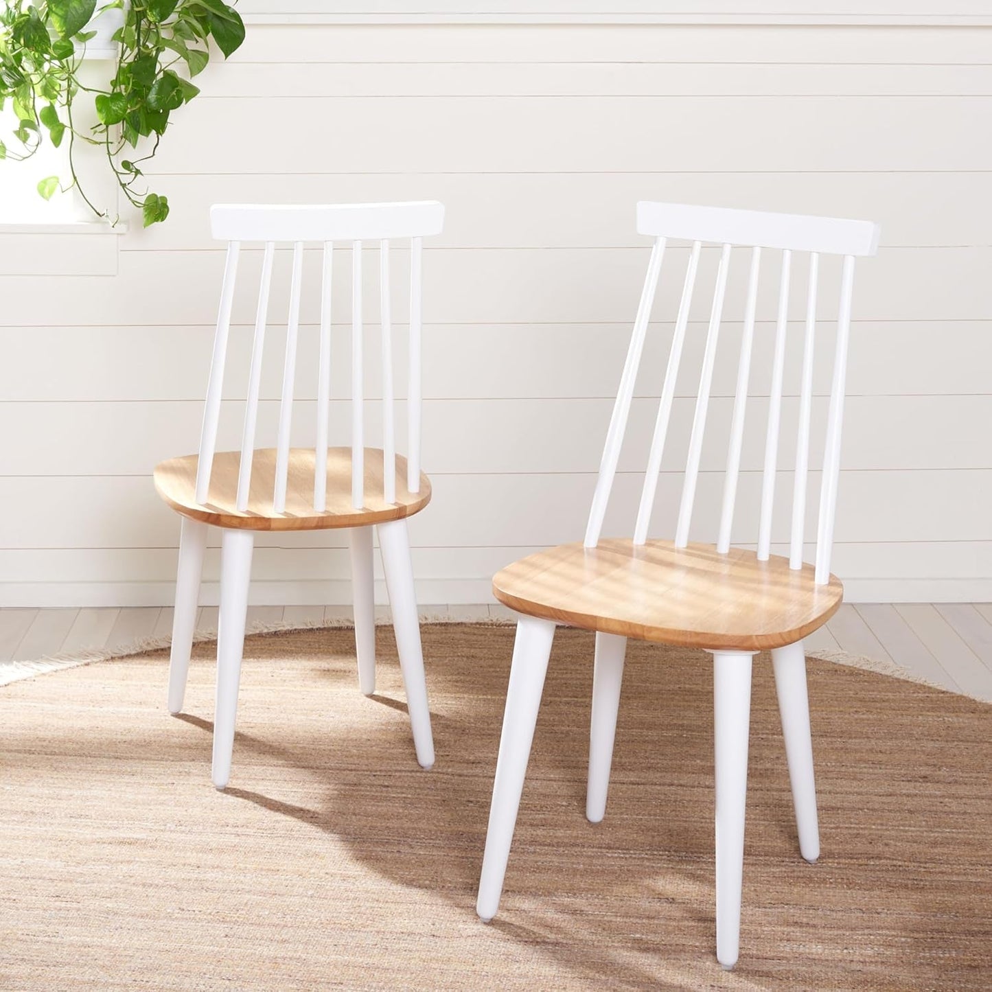 Home Collection Burris Farmhouse White/Natural Spindle Back Living Room Dining Room Bedroom Office Foyer Side Chair-0