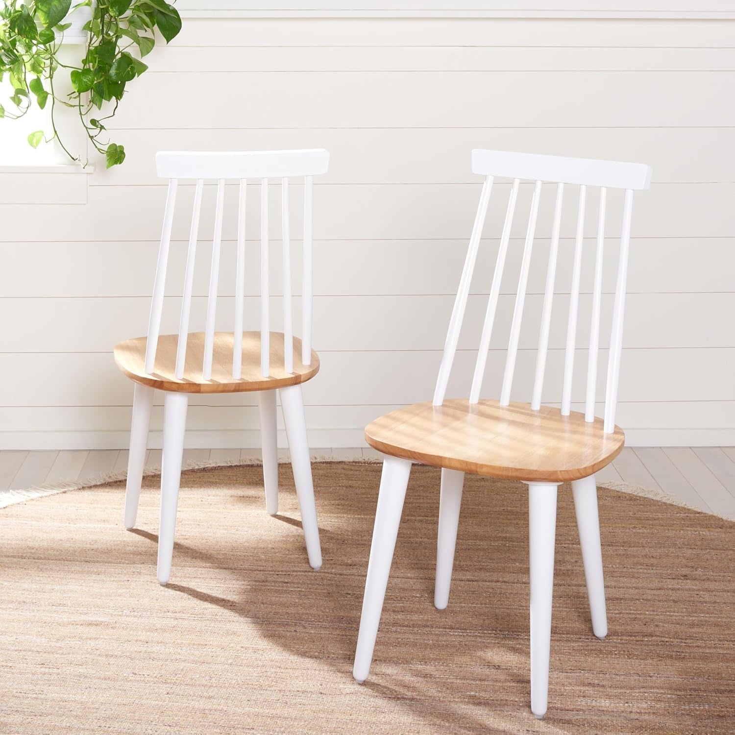 Home Collection Burris Farmhouse White/Natural Spindle Back Living Room Dining Room Bedroom Office Foyer Side Chair-0