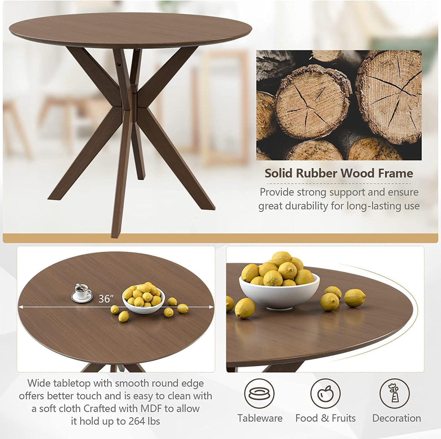 3-Piece Wooden Farmhouse round Table Set with 2 Chairs-2
