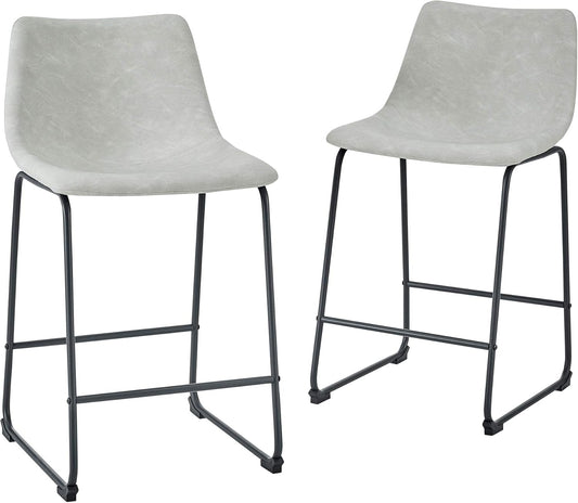 Douglas Urban Industrial Faux Leather Armless Counter Chairs, Set of 2, Grey-0